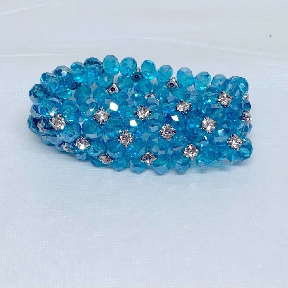 Vintage Shimmering Aurora Borealis Beads & Rhinestones Bracelet Ocean Blue OSFA